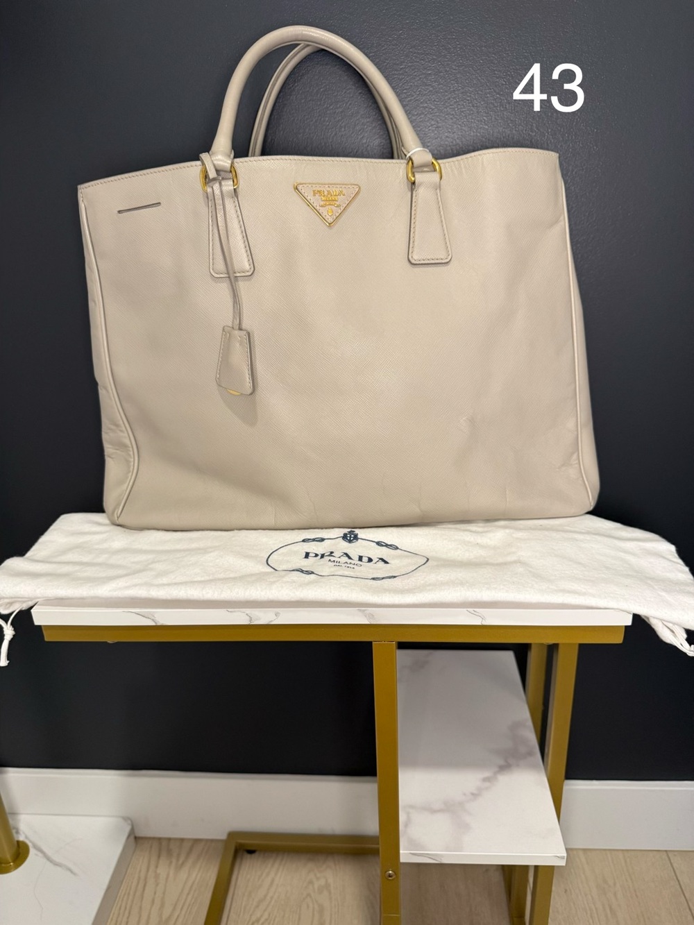 Prada Leather Tote in Beige with Gold Hardware